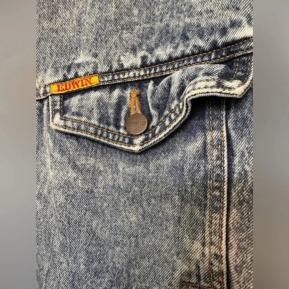 Vintage 80's/90's EDWIN Stone Washed Full Button Denim Jean Jacket - Picture 4 of 11